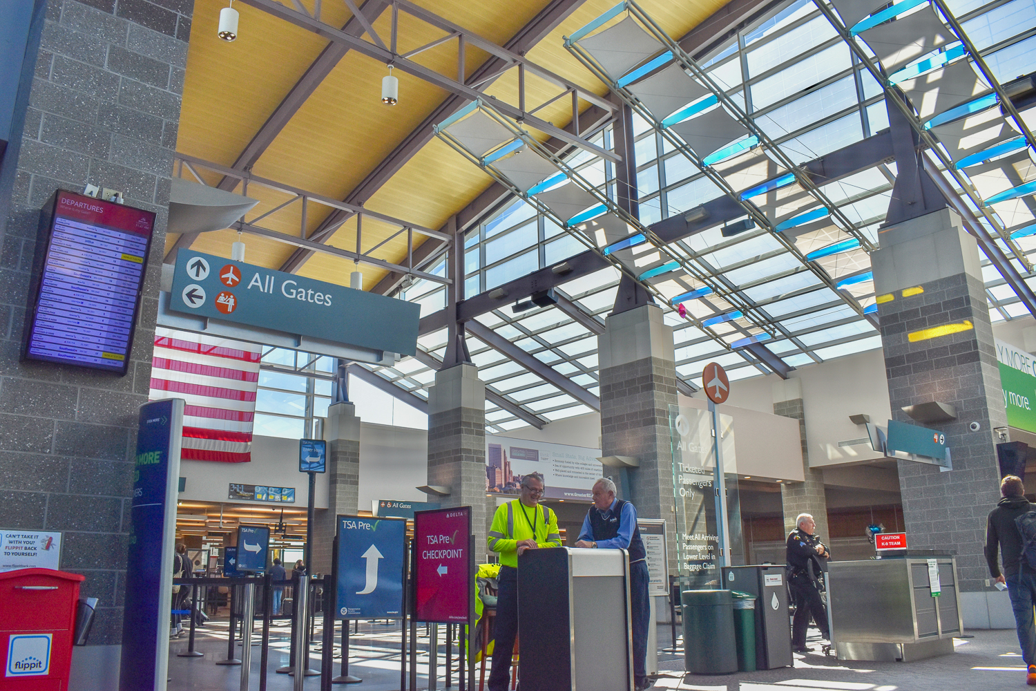 The Transportation Security Administration checkpoint inside Rhode Island T.F. Green International Airport
